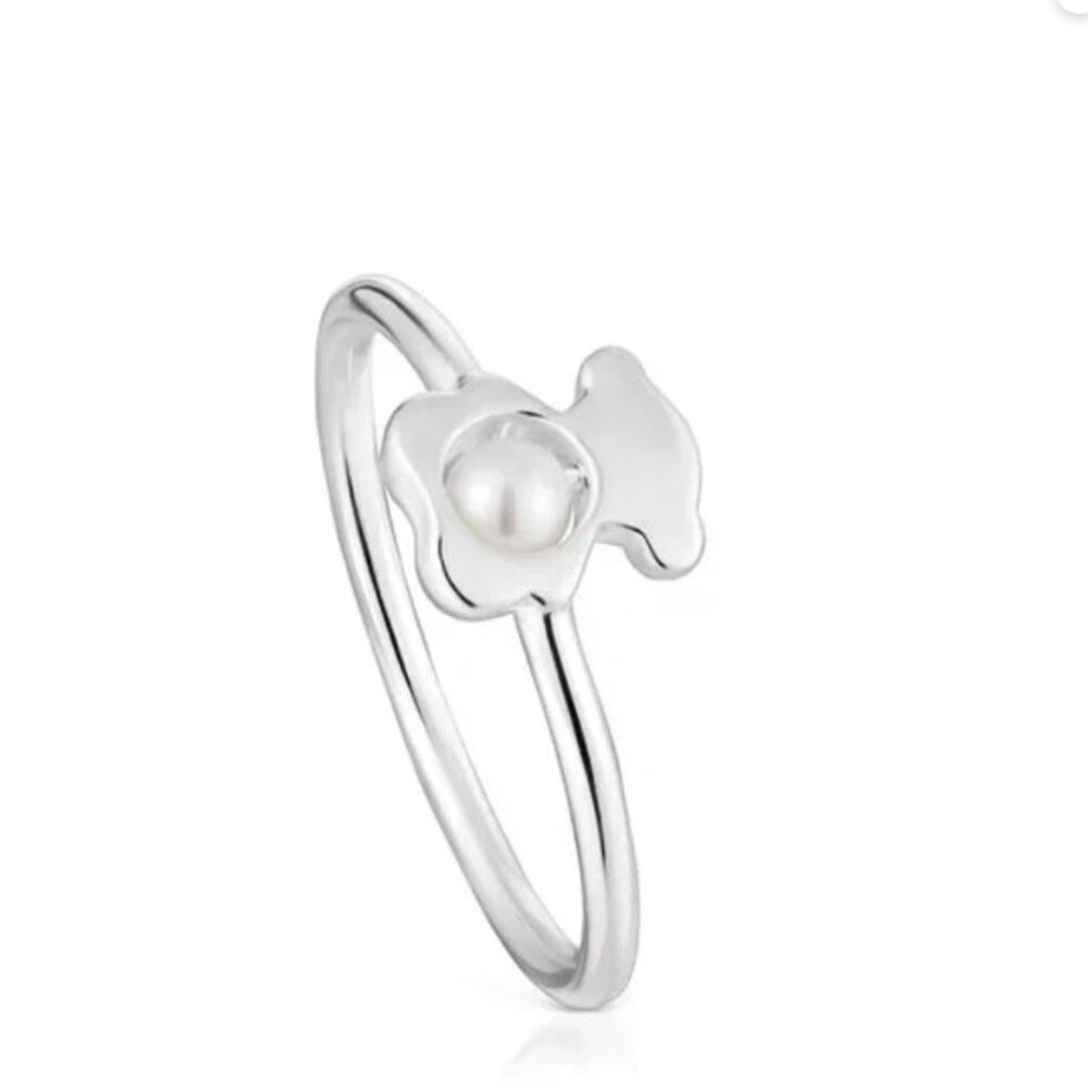Sterling Silver Pearl Flower Ring - White